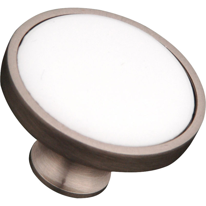 CK Series 1 1/4" Diameter Mushroom Knob, Satin Nickel (Pewter) / White