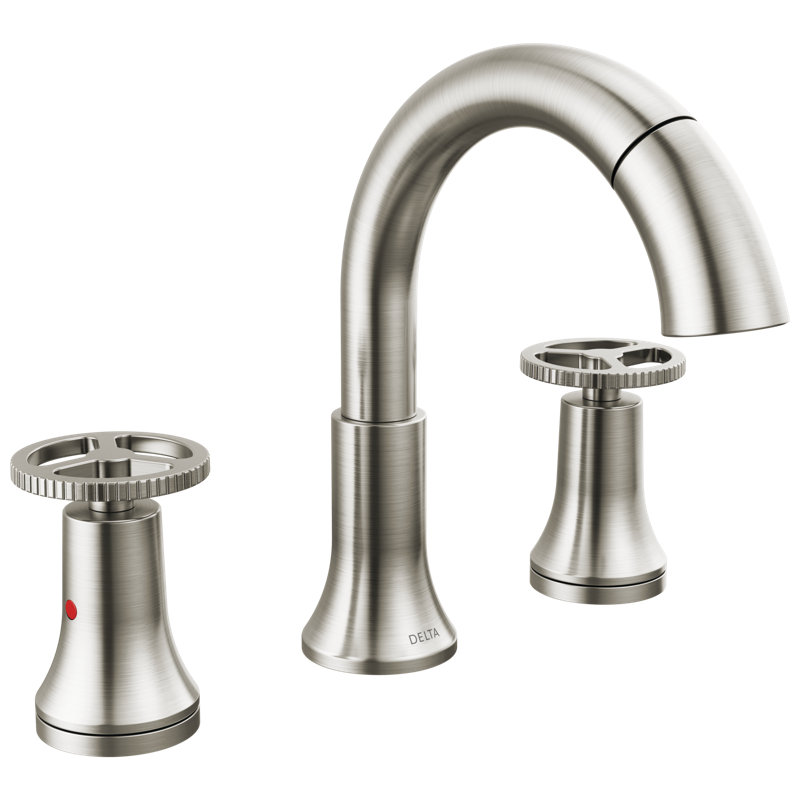 Trinsic 3-Hole Widespread Pull Out Sprayer Bathroom Faucet, 2-Handle Bathroom Sink Faucet, Silver