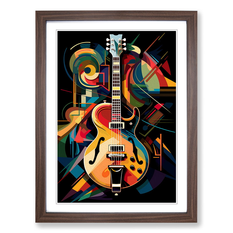 Electric Guitar Orphism - Single Picture Frame Print on Wood, Walnut Framed, 46cm H x 34cm W