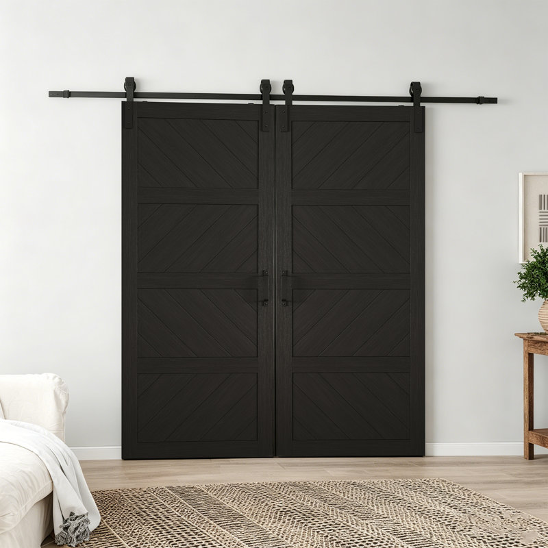 Black Sliding Barn Door Design - 4 Lite DIY Wood Panel Black Barn Door Prefinished with Installation Hardware Kit, 60" x 84"