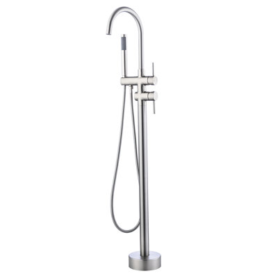 Robinet de baignoire autoportant en nickel brossé avec disque en céramique et poids de 10,1 lb Douche à main haute en laiton massif
