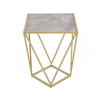 CREATIVE SIMPLE GLASS SIDE TABLE,GOLD+WHITE COLOR