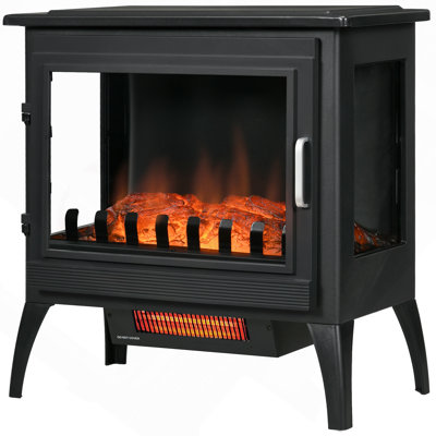 Poêle électrique 24 po, foyer infrarouge autoportant avec flamme de bûches réaliste, température réglable, protection contre la surchauffe, 1000 W / 1500 W, noir
