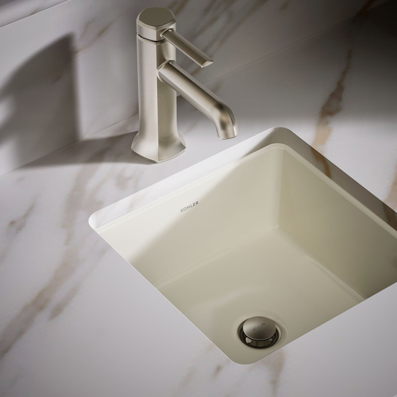 Verticyl Vitreous China Square Undermount Bathroom Sink with Overflow, Biscuit