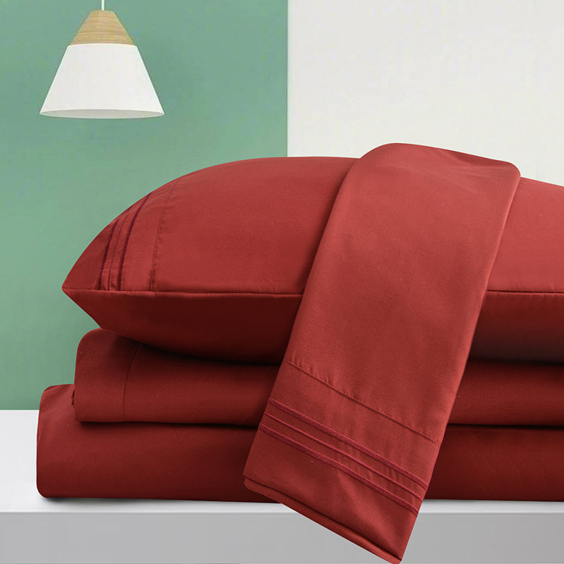 Ensemble de draps en rayonne de bambou , Bourgogne, Ensemble de draps double / double avec 2 taies d'o