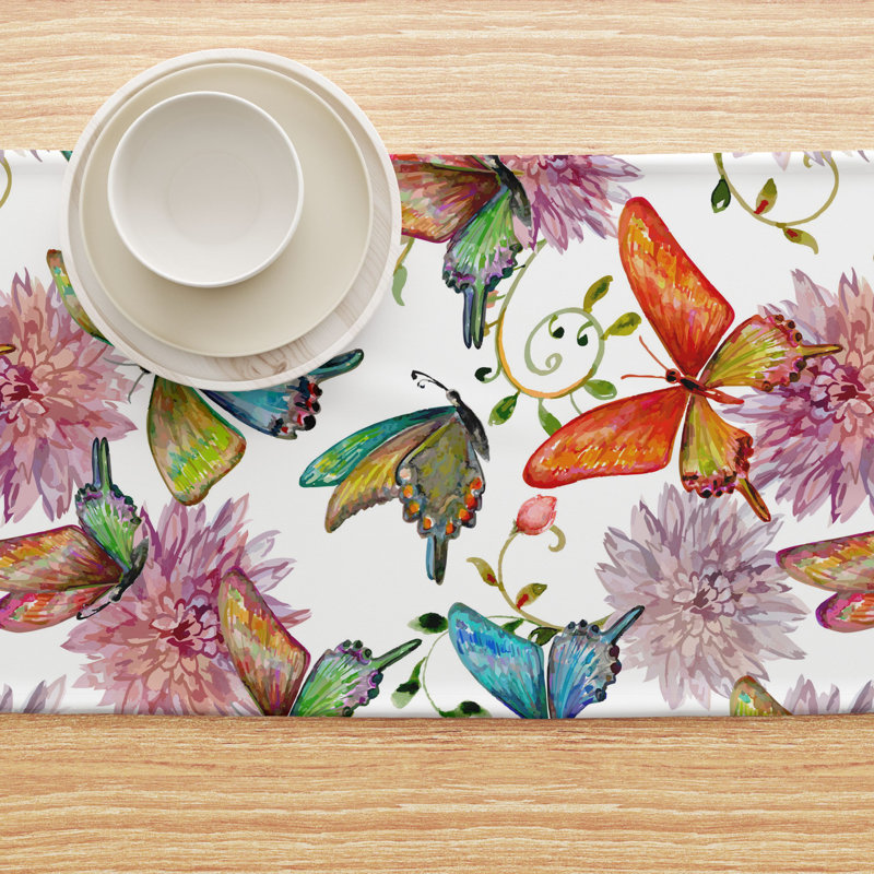 Fabric Textile Products Inc 100% Cotton Table Runner Floral Botanical Print Ivory, 16" x 108"
