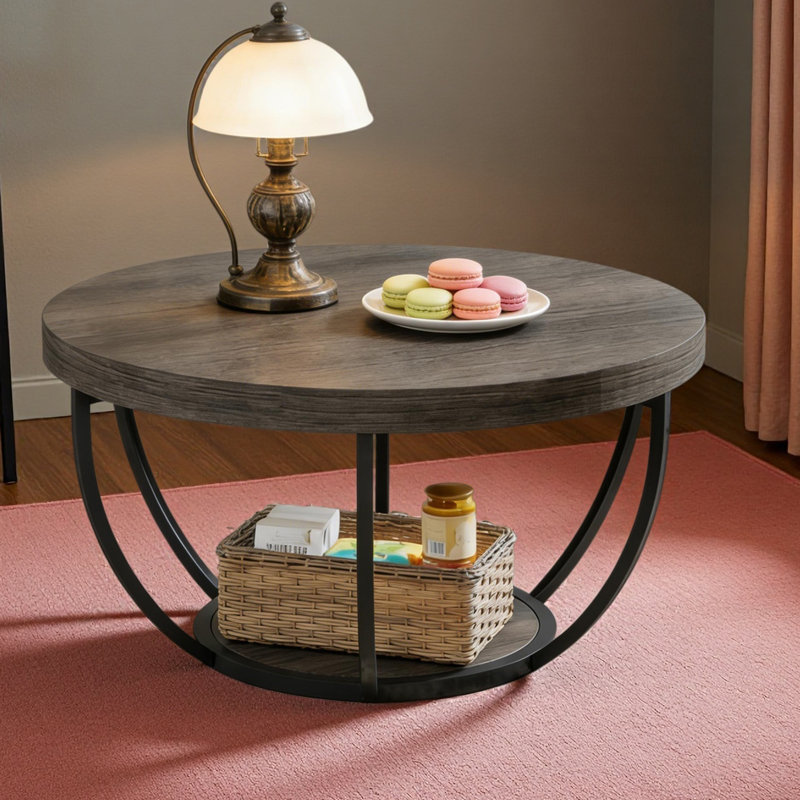 Table ronde à 2 niveaux, table de voeux en bois, table basse, petite table de bureau, Gris
