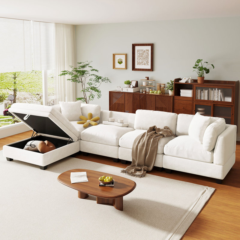 Canapé modulaire rembourré avec repose-pieds amovible U-Style, Polyester beige
