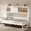 Lit escamotable simple avec station de charge et tiroir, blanc