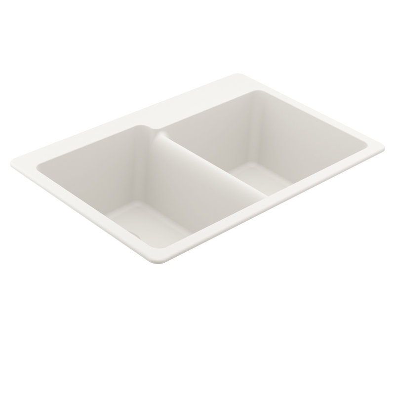 Host 33-Inch Wide x 9.5-Inch Deep Dual Mount Granite Double Bowl Kitchen Sink, White
