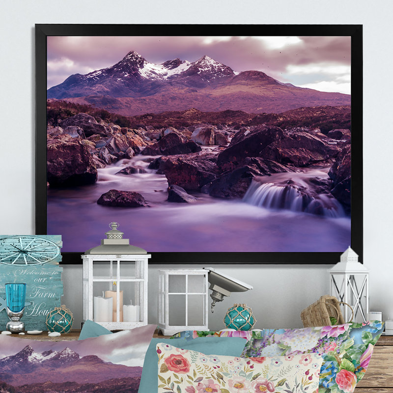 Dramatic Purple Mountains Waterfall - Photographie de cadre photo sur toile, Cadre photo noir, H 8 po x l 12 po x P 1 po
