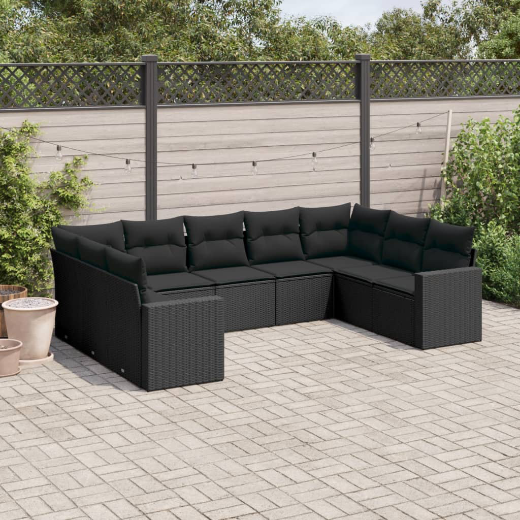 Vidaxl 9-Tlg. Garten-Sofagarnitur Mit Kissen Schwarz Poly Rattan