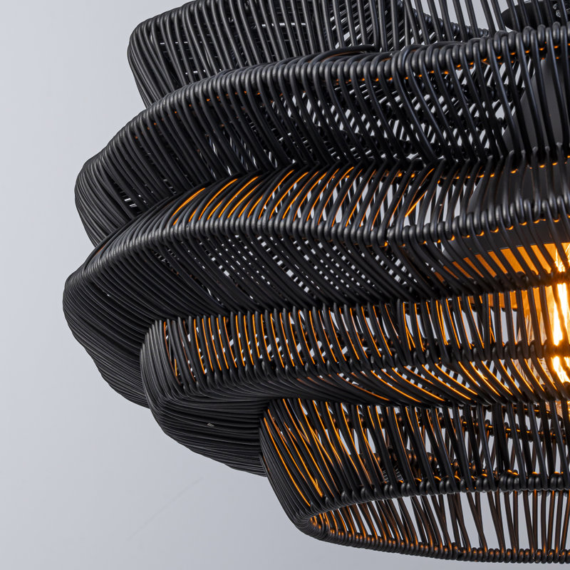 1-Light Outdoor Wicker Coastal Rattan Pendant, Black
