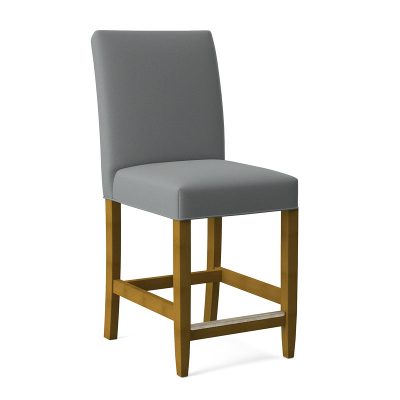 Manhattan Upholstered Stool with Solid Wood Frame, Light Blue Performance Fabric; 0851-55, Sea Glass Finish