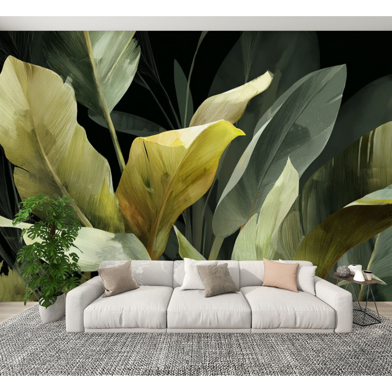 Feuille de papier peint auto-adhésif Moody Green Banana Leaves, L 144 po x l 100 po