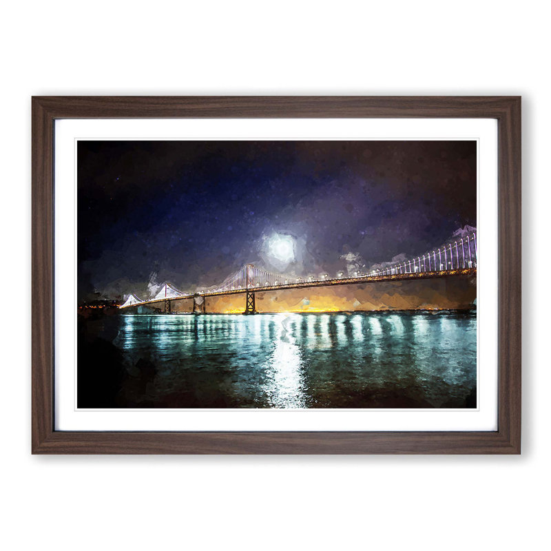 The San Francisco Oakland Bay Bridge in Abstract - Picture Frame Graphic Art Print, 40cm H x 60cm W x 2cm D, Walnut