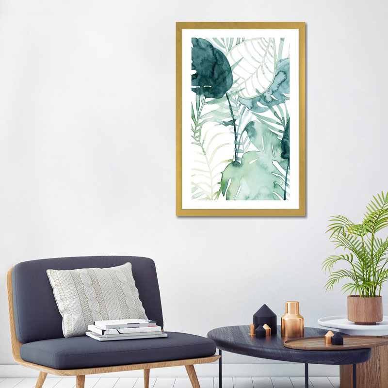 « Palm pieces II » par Grace Popp-impression d’art graphique, Blanc, H 32 po x l 24 po x P 1 po, Papier encadré doré