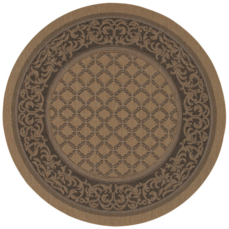 Dauphine Floral Cocoa Black Indoor Outdoor Area Rug, Round 7'6"