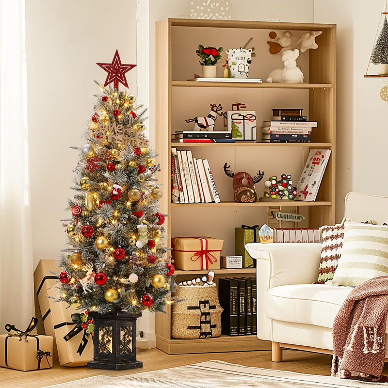 Mini arbre de Noël 4,5 pi avec 70 lumières DEL blanc chaud de qualité supérieure et pin 8 modes