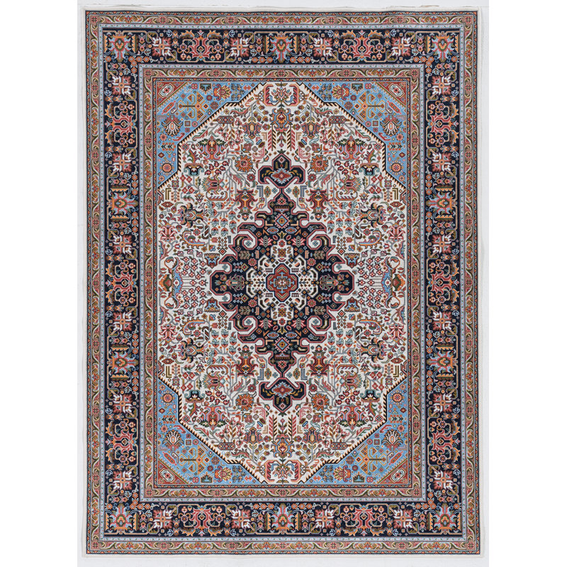 Emanuel Traditional Machine Woven Flatweave Blue and Navy Area Rug with Non Skid Backing , Rectangle 6'7" x 9'7"