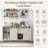Farmhouse Sideboard With Sliding Bar Door And 2 Power Outlets/2 Usb Ports, Buffet Cabinet, Wine Racks, 3 Extra Drawers And 2 Storage Cabinets With Adjustable Shelf For Dining, Rustic White