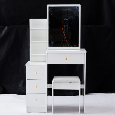 29.2" Small Space Left Bedside Cabinet Vanity Table + Cushioned Stool
