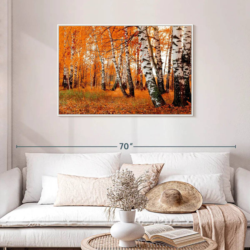 Forêt de bouleaux orange, Cadre flottant blanc, 43 po x 29 po