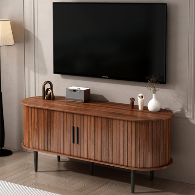 Console de télévision moderne avec compartiment de rangement et porte coulissante, centre de divertissement idéal pour le salon, la chambre à coucher et le bureau