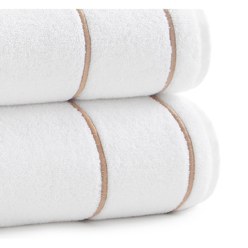 Lombard Cotton Plush Washcloth, White/Tan