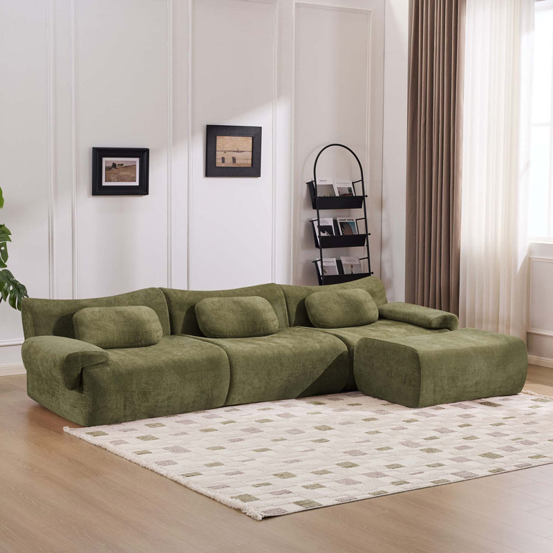 Canapé modulaire à assise profonde en chenille avec technologie de compression sous vide, Vert