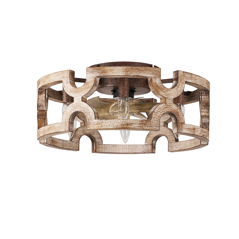 19 in. Bronze Oak Wood Indoor Flush Mount Ceiling Fan with Remote Fandelier