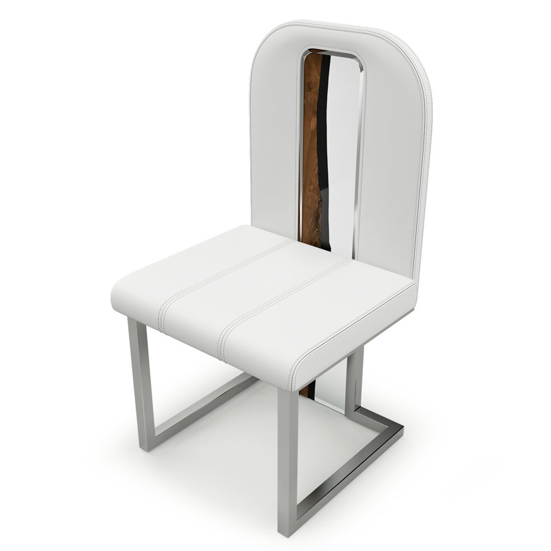 Leather Dining Chair, White, Chrome, 8