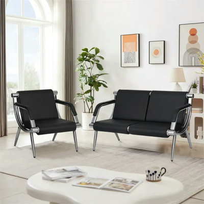 3-Seat Waiting Room Chairs - Airport Reception Chair with Arms Waiting Benches PU Leather, Office Guest Chairs & Reception Chair for Clinic Office School Salon Lobby