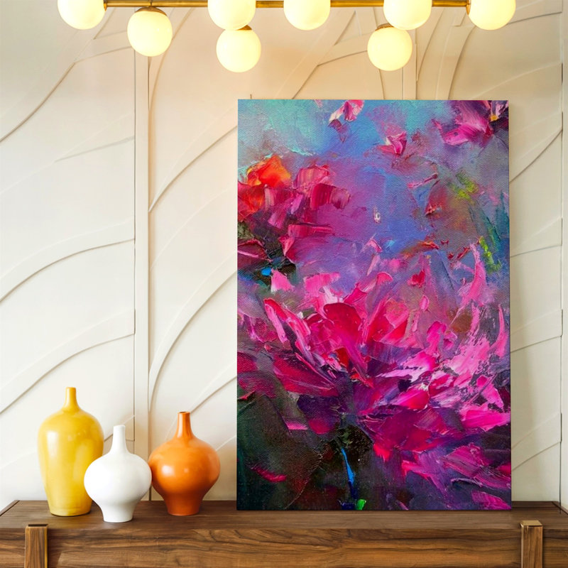 Abstrait rose floral texturé moderne, peinture à la maison, reproduction d'art sur toile, 18" H x 24" W