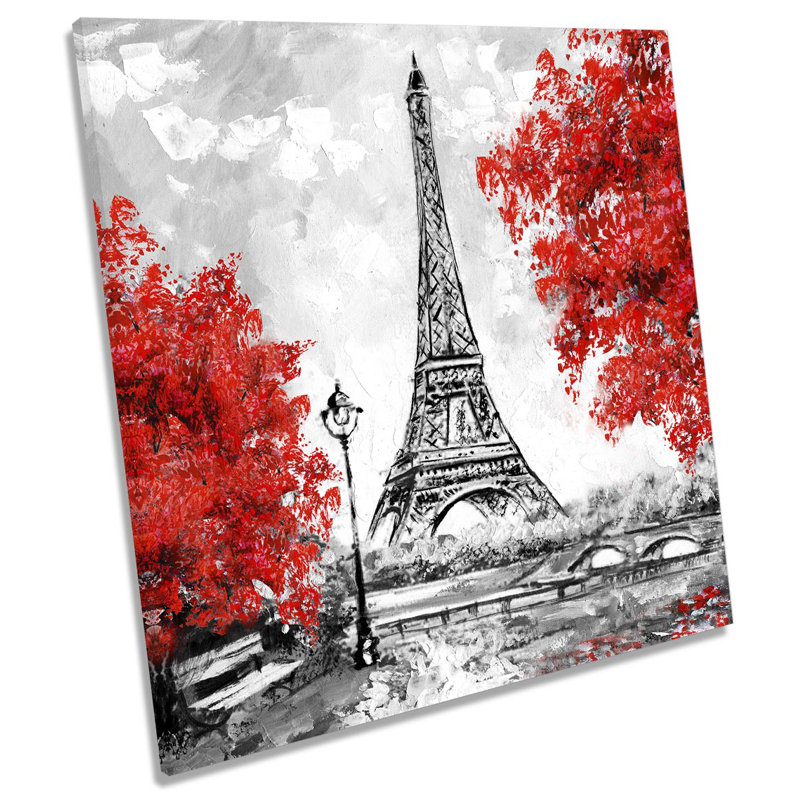 Eiffel Tower Blossom Floral Red - Wrapped Canvas Art Prints, 76.2cm H  x 76.2cm W x 4cm D