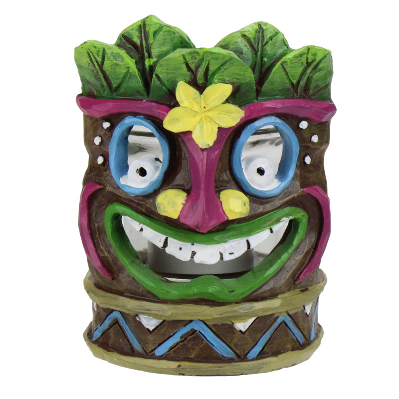 Masque Tiki 4,5 "avec bougeoir à fleurs jaunes
