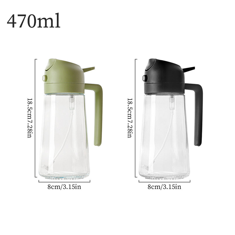 Distributeur d'huile 2 en 1 et vaporisateur en verre (noir), Noir
