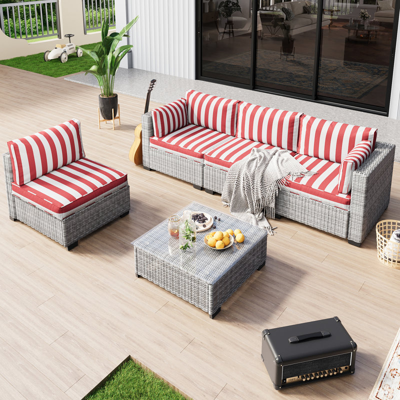𝗣𝗿𝗲- 𝗮𝘀𝘀𝗲𝗺𝗯𝗹𝗲𝗱 𝗖𝗵𝗮𝗶𝗿𝘀, Rattan Patio Furniture Sets Outdoor Sectional Conversation Sofa With Thick Cushions For Seating