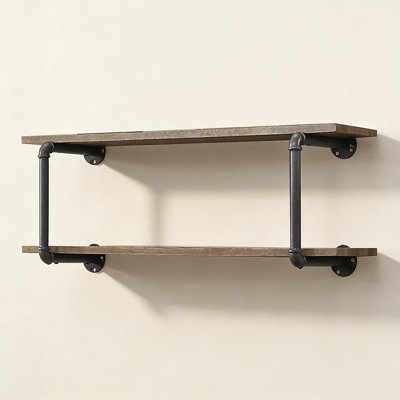 Antique Oak and Sandy Grey 2-Tier Wall Shelf