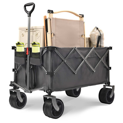 Chariot portatif pliable de 400 L avec capacité de 450 L, roues tout-terrain, conception à pliage rapide et espace de chargement spacieux de 36 pouces pour le camping, la plage, le jardin et les sports.