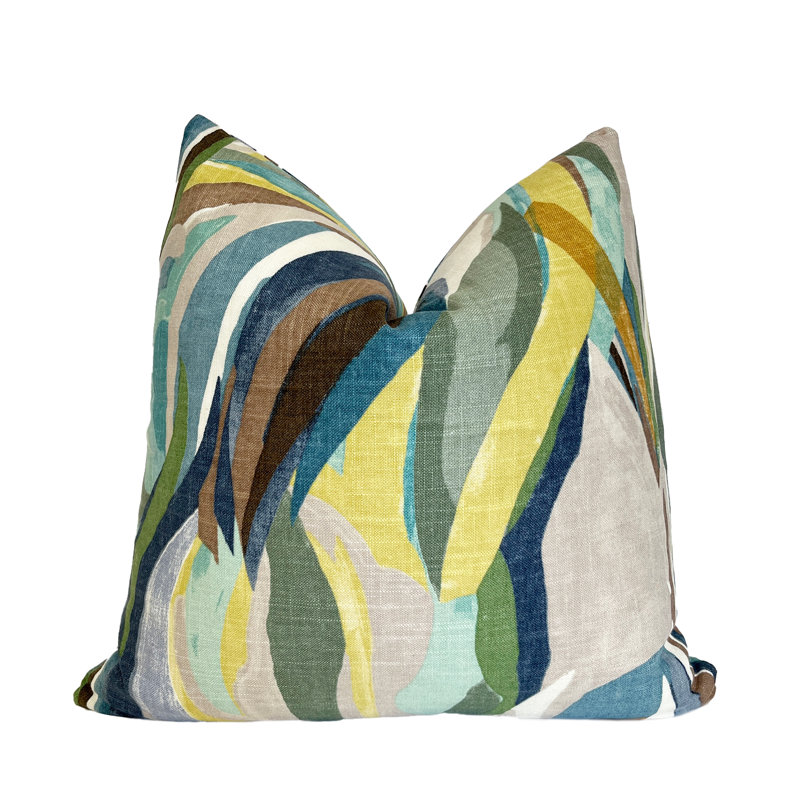 Housse de coussin en lin Sedona, Abstrait bleu, H 20 po x l 20 po