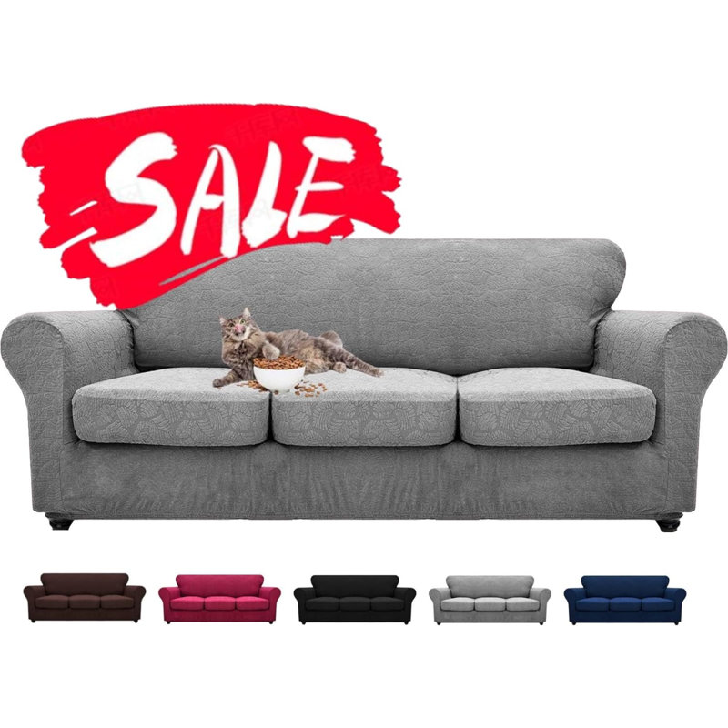 Housse de canapé extensible 4 pièces pour canapé 3 coussins Housse de canapé extra large pour chiens et chats, Gris clair