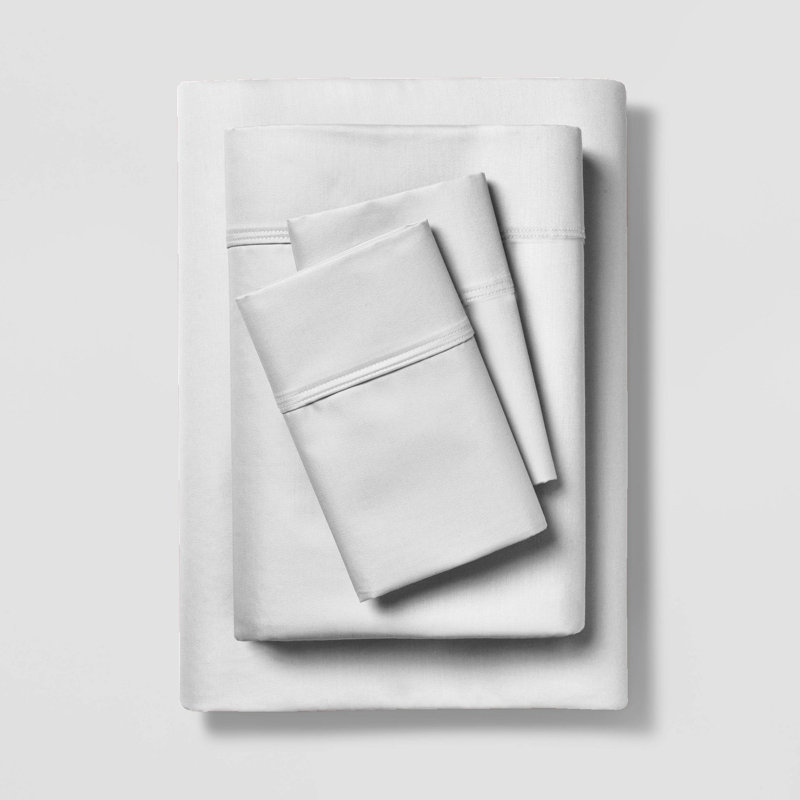 Ensemble de draps 100% coton, Ensemble de draps pour grand lit avec 2 taies d'or, Blanc