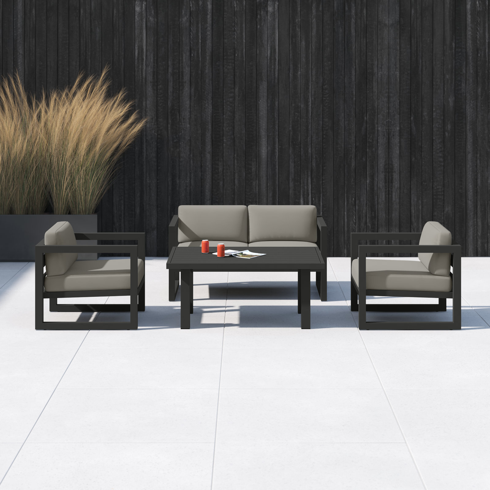 Smith 4-Person Patio Seating Group, Canvas Charcoal, Slate, 25" H x 54" W x 25.5" D 