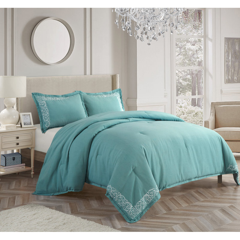 Ensemble de housse de couette 3 pièces Somerset, Turquoise, Housse très grand + 2 taies décoratives