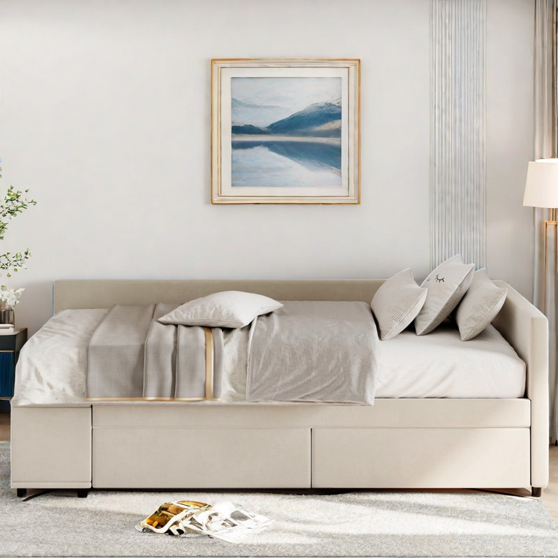 Lit plateforme tapissier Oguz, Beige