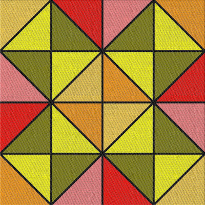 Tapis vert/jaune/rouge à motifs