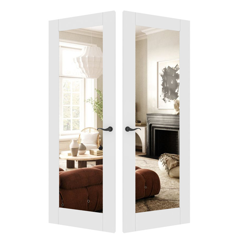 Portes françaises intérieures intérieures en miroir avec portes et ensemble de quincaillerie, 56 po x 80 po