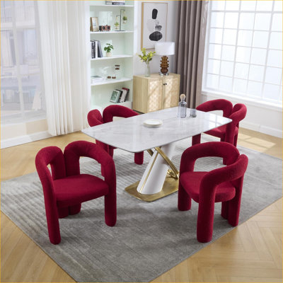 Ensemble de 2 chaises d'appoint tonneau rembourrées en velours rouge Ruby Teddy pour salon, pour adultes