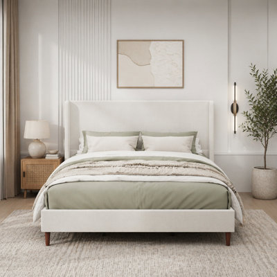 Chenille Cloth High Headboard Platform Bed